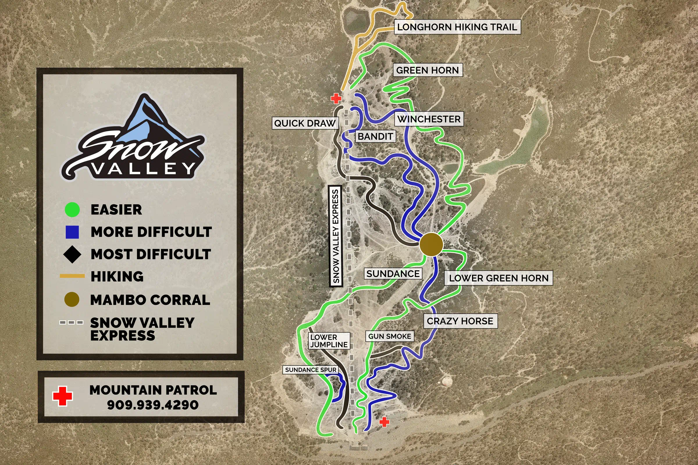 2025 summer trail map for bike park trails at Snow Valley